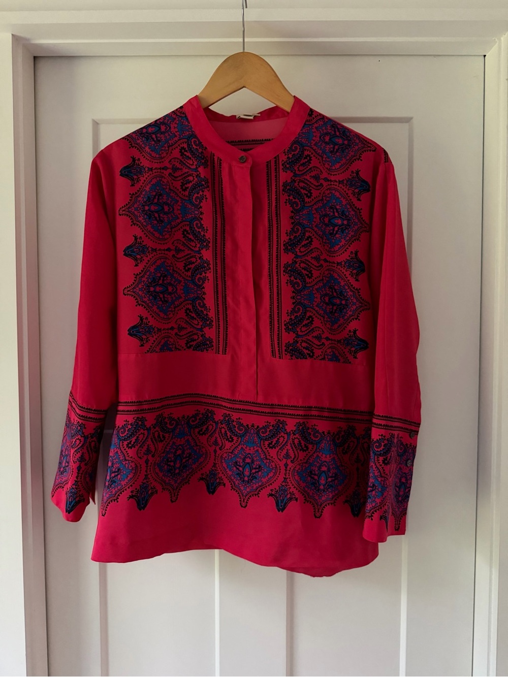 J.Crew Fuchsia Pink Paisley Printed Henley Tunic Blouse Top Size S Small